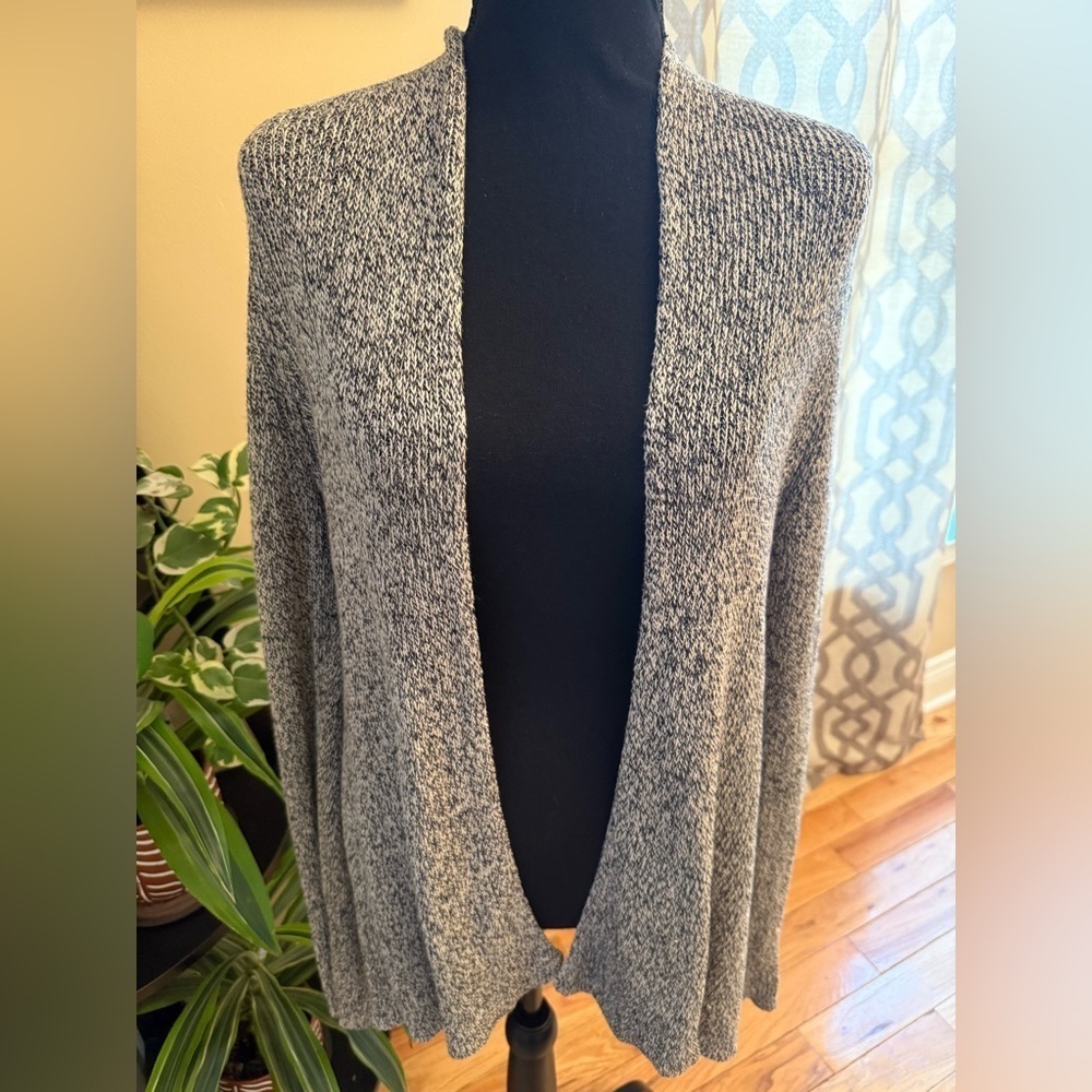 Eileen Fisher Open Front Cardigan Linen/Wool Gray Black Yarn Women’s Size M
